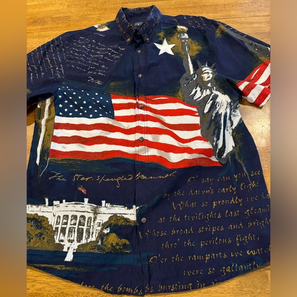 USA Flag Let Freedom Ring Iwo Jima DOI 1776 Button Front Shirt Large NEW WO Tags - Picture 1 of 7